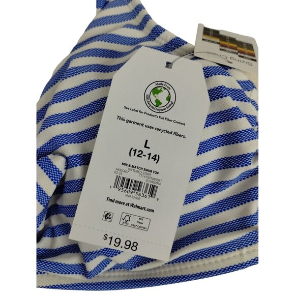 Time and Tru Womens Large Blue White Textured Stripe Bikini Top - Picture 4 of 8